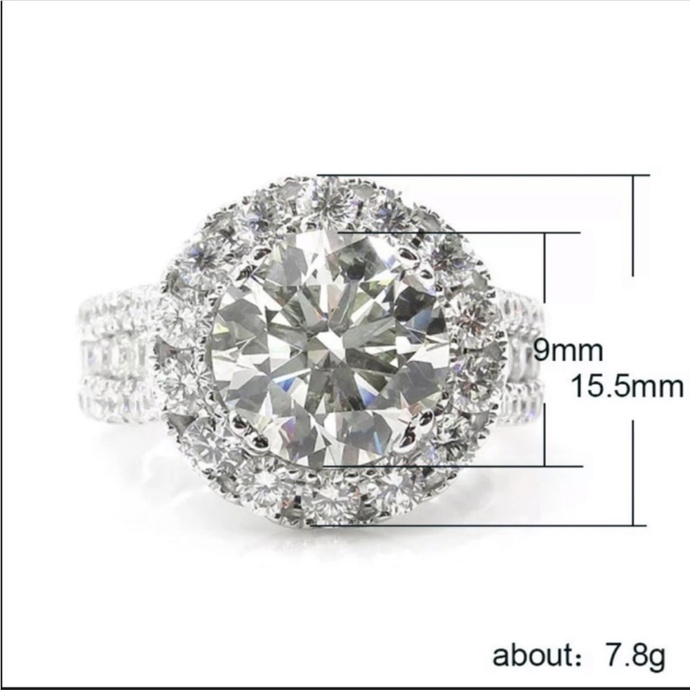 NEW 925 STERLING SILVER ROUND DIAMOND RING - Picture 6 of 7